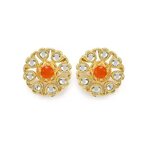 Ruby Raang Women's Mixed Metal Artificial Kundan Earrings - Traditional Jewellery Set for Women (Orange)