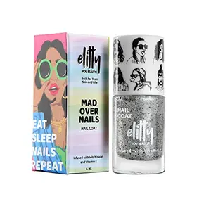 Elitty Mad Over Nail Paint Long Lasting 12 Toxin Free Infused with Witch Hazel Vit E Vegan & Cruelty Free Shimmer - Ice Breaker (Silver) 6 ML Nail Polish for Teens