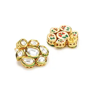 Ruby Raang Women's Mixed Metal Artificial Kundan Earrings - Traditional Jewellery Set for Women (Gold)