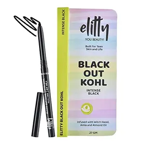 Elitty Black Intense Out Smudge Resistant Fade Proof Infused with Witch Hazel Castor & Chamomile Oil Vegan & Cruelty Free - 0.27 gm