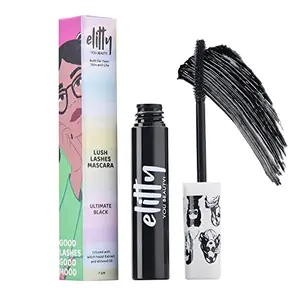 Elitty Lush Lashes Mascara - Ultimate Black Waterproof Smudge proof Crumfree Curling and lenghtening Infused with Witch Hazel and Almond Oil Vegan & Cruelty Free - 7ml Makeup for Teenagers