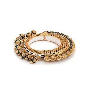 Ruby Raang Women's Mixed Metal Artificial Kundan bangles-and-bracelets - Traditional Jewellery Set for Women (blue)
