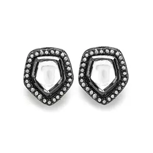 Ruby Raang Women's Mixed Metal Artificial Kundan Earrings - Traditional Jewellery Set for Women (Grey)