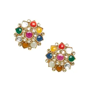 Ruby Raang Women's Mixed Metal Artificial Kundan Earrings - Traditional Jewellery Set for Women (Multicolor)