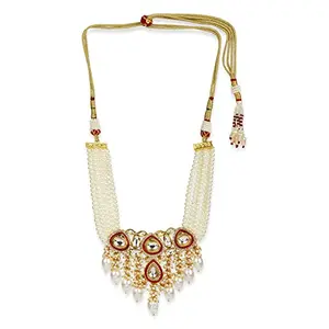 Ruby Raang Women's Mixed Metal Artificial Kundan Necklaces - Traditional Jewellery Set for Women (White)
