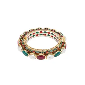 Ruby Raang Women's Mixed Metal Artificial Kundan bangles-and-bracelets - Traditional Jewellery Set for Women (Multicolor)