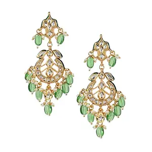 Ruby Raang Women's Mixed Metal Artificial Kundan Earrings - Traditional Jewellery Set for Women (Green)