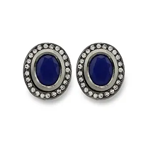 Ruby Raang Women's Mixed Metal Artificial Kundan Earrings - Traditional Jewellery Set for Women (Blue)