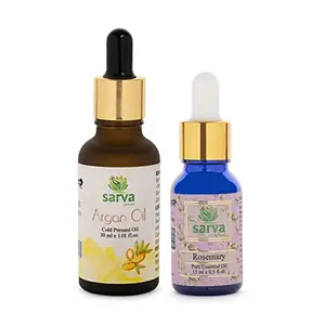 SARVA by Anadi 100% Pure Rosemary (15 ML) & Argan Oil (30 ML) Essential Oils Combo Pack for Healthy Frizz Free Hair & Moisturizes Skin Acne | Undiluted and Organic (Pack of 2)