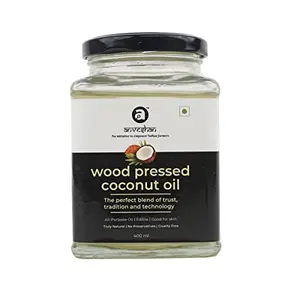 Anveshan Wood Cold Pressed Coconut Oil - 400ml | Glass Jar | Kolhu/Kacchi Ghani/Chekku | Natural | Chemical-Free | Cold Pressed Coconut Oil for Cooking