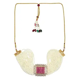 Ruby Raang Women's Mixed Metal Artificial Kundan Necklaces - Traditional Jewellery Set for Women (White)