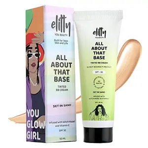 Elitty All About That Base Tinted BB Cream with SPF 30 Witch Hazel Vit E - Natural coverage Instant Glow Vegan & Cruelty Free - Set in sand - (Medium) 50 ML Makeup for Teenagers