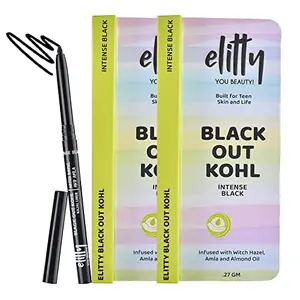 Elitty Black Out - Pack of 2 Intense Black Smudge Resistant Fade Proof Infused with Witch Hazel AmlaAlmond Oil Vegan & Cruelty Free - 0.27 gm Twin for Teenagers