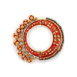 Ruby Raang Women's Mixed Metal Artificial Kundan bangles-and-bracelets - Traditional Jewellery Set for Women (Red)