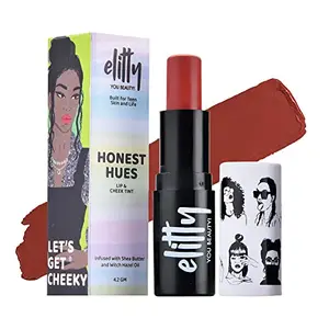 Elitty Honest Hues - Vegan & Cruelty Free Yummy Peach Lip Tint Infused with Witch Hazel & Shea Butter for Moistured & Hydrated Lips Cheeks & Eyes