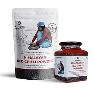 Anveshan Red Chilli Powder Combo | Hand Ground | Preservative Free | Rich in Essential Oils | Pack of Jar 190 g & Pouch 300g