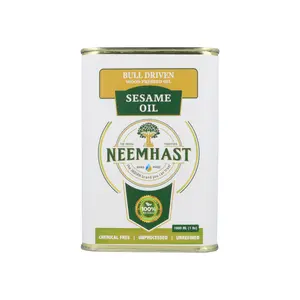 NEEMHAST Bull Driven Wood Pressed Sesame Oil 1 Litre - Premium Quality Oil Extracted using Traditional Methods for Rich Nutty Flavor, Packed with Essential Nutrients and Perfect for Indian Cuisine, Pure and Unrefined in a Convenient Steel Can
