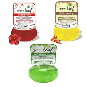 Green Leaf Pure Aloe Vera Skin Gel 120 gmAloe Face Wash Gel - 120 gm Anti Dandruff Gel - 120 gm (Pack Combo )