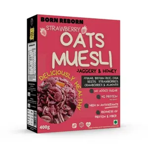 Born Reborn Strawberry Muesli with Honey and Jaggery | Breakfast Cereal | Breakfast Cereal High in Iron| Source of Fibre