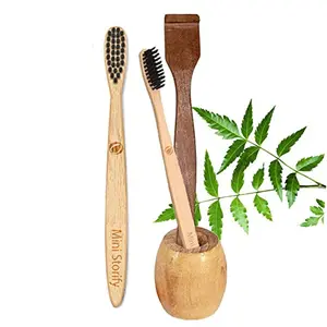 Mini Storify Truly Organic 1.Bamboo toothbrush stand,2.bamboo toothbrush 1.Pure Neem Tongue Cleaner/Tongue Scraper For Adults (PACK-4)