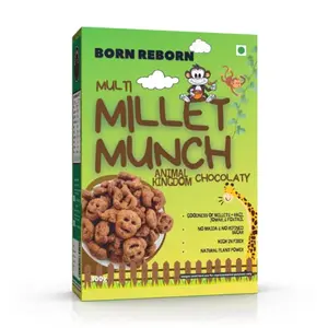 Born Reborn Chocolate Millet Munch Breakfast Cereal for - Animal Kingdom - No Maida No Wheat and No Refined Sugar - 300g (Pack of 1)