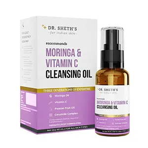 Dr. Sheth's Moringa & Vitamin C Face Cleansing Oil | Removes Makeup Impurities & Hydrates | With Ceramide & Passion Fruit Oil | For Deep Pore Cleansing | Suits All Skin Types | Men & Women | 50 mL