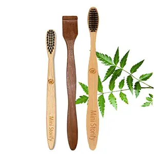 Mini Storify Truly Organic 1.Adult bamboo tooth brush | 1. bamboo tooth brush | 1.Pure Neem Wood Tongue Cleaner For Adults (PACK OF 3)