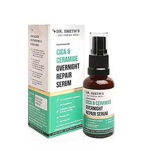 Dr. Sheth's Cica & Ceramide Overnight Repair Face Serum For Glowing Skin | Repairs Skin With 2% Squalane Marula Oil 1% Ceramide Complex & Centella Extract Face Serum For All Skin Types -30ml