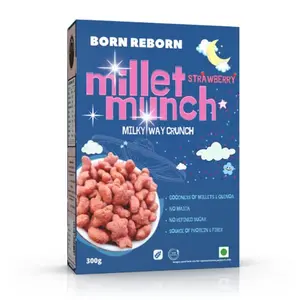Born Reborn Strawberry Millet Munch Breakfast Cereal for - Milky Way Crunch - No Maida No Wheat and No Refined Sugar - 300g (Pack of 1)