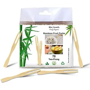 Mini Storify Truly Organic Disposable/Bio-degradable Bamboo Wooden Two Point Mini Fruit Fork Party Forks 9cm, 3.5 inches | 70 Sticks