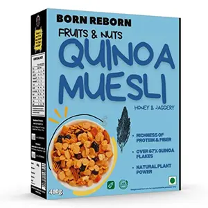 Born Reborn Superfood Quinoa Muesli with Honey Fruits and Nuts Breakfast Cereal High in Protein and High in Fiber No Added Sugar 400g |Diet Food | Wholegrain Muesli -(Pack of 1)