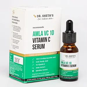 Dr. Sheth's Amla VC 10 Vitamin C Face Serum For Skin Brightening & Fading Dark Spots With Amla & Spirulina Extract For All Skin Types - Oily Dry Sensitive For Women & Men -20ml
