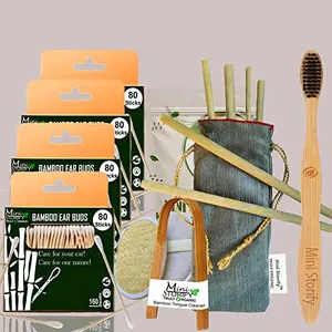 Mini Storify Truly Organic 4.Bamboo Cotton ear 1.Adult bamboo tooth brush 1.bamboo Tongue cleaner,2.Oval Loofah Pad,6.Bamboo Straw (8")PACK-14)