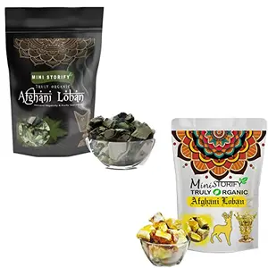 Mini Storify Truly Organic Afghani Loban - Pack of 2 (Green 250 gm + Yellow 150 gm) - Organic, Natural & Pure Lobaan for Home Pooja & Fragrance