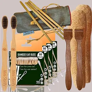 Mini Storify Truly Organic 4.Bamboo Cotton ear bud2.Adult bamboo toothbrush,2.Pure Neem Wood Tongue Cleaner 2.Loufah4.Bamboo Straw(PACK-14)