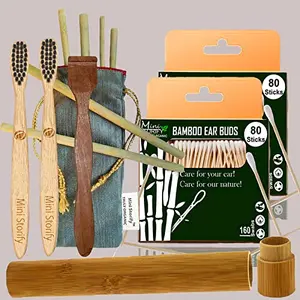 Mini Storify Truly Organic 2.Bamboo Cotton Ear Bud 2.Bamboo Tooth Brush ,1.Bamboo Travel case,1.Neem Tongue Cleaner6.Bamboo Straw(Pack of 12)