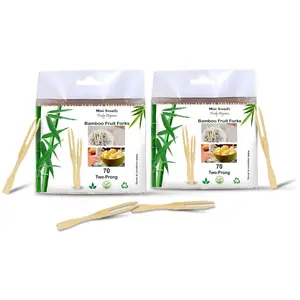 Mini Storify Truly Organic Disposable/Bio-degradable Bamboo Wooden Two Point Mini Fruit Fork Party Forks 9cm (3.5") (Set of 2(140 Sticks)