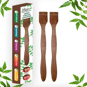 Mini Storify Truly Organic Natural & Pure Neem Wood Tongue Cleaner - Pack of 2 - Neem Tongue Scrapper forAdults