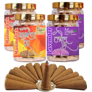 Mini Storify Truly Organic Incense Dhoop Cone for Pooja Home | Pack of 4  Mohak 140 pcs + Lavender 140 pcs