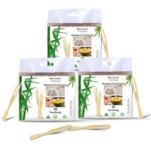 Mini Storify Truly Organic Disposable/Bio-degradable Bamboo Wooden Two Point Mini Fruit Fork Party Forks 9cm (3.5") Set of 3 (210 Sticks)