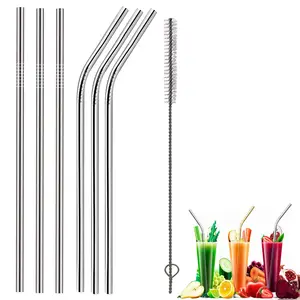 Mini Storify Truly Organic Reusable Stainless Steel Metal Straws ( 3 Straight & 3 Bent) with 1 Brush with Cloth Pouch Cover Steel Straws for & Adults