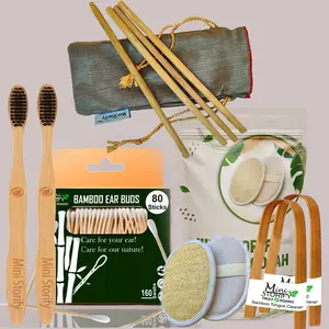 Mini Storify Truly Organic 1.Bamboo Cotton ear bud2.Adult bamboo toothbrush 2.bamboo Tongue cleaner,2 Oval Loofah Sponge 4.Bamboo Straw(PACK-11)