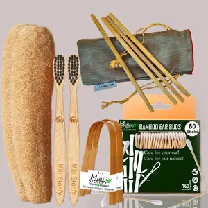 Mini Storify Truly Organic 1.Bamboo Cotton ear bud2.bamboo toothbrush,,2.bamboo Tongue cleaner,2.Loufah Sponge 4.Bamboo Straw (8") (PACK-11)