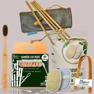 Mini Storify Truly Organic 1.Bamboo Cotton ear bud1.Adult bamboo toothbrush,1.bamboo Tongue cleaner,2 Oval Loofah Sponge 4.Bamboo Straw(PACK-9)