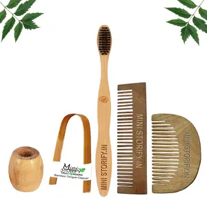 Mini Storify Truly Organic 1 Neem Beard Comb 1 Neem Pocket Comb |1 Adult bamboo toothbrush|1 Bamboo Tongue cleaner|1 Bamboo brush stand Pack of 5