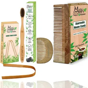 Mini Storify Truly Organic Pack of 4  1 Neem Beard Comb 1 Neem Dressing Comb 1 Adult Bamboo Toothbrush 1 Bamboo Tongue Cleaner |