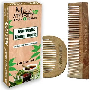 Mini Storify Truly Organic Kacchi Neem Wood Comb - Pack of 2 - Handmade Wooden Combs for Women and Men  Beard and Dressing Comb