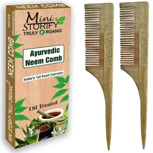 Mini Storify Truly Organic Kacchi Neem Wood Tail Combs - Pack of 2 - Handmade Wooden Combs for Women and Men l Kanghi