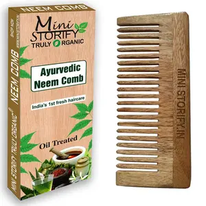 Mini Storify Truly Organic Kacchi Neem Wood Shampoo Comb - Handmade Wooden Combs for Women and Men
