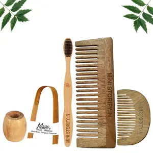 Mini Storify Truly Organic 1 Neem Beard Comb 1 Neem Shampu Comb |1 Adult bamboo toothbrush|1 Bamboo Tongue cleaner|1 Bamboo brush stand Pack of 5
